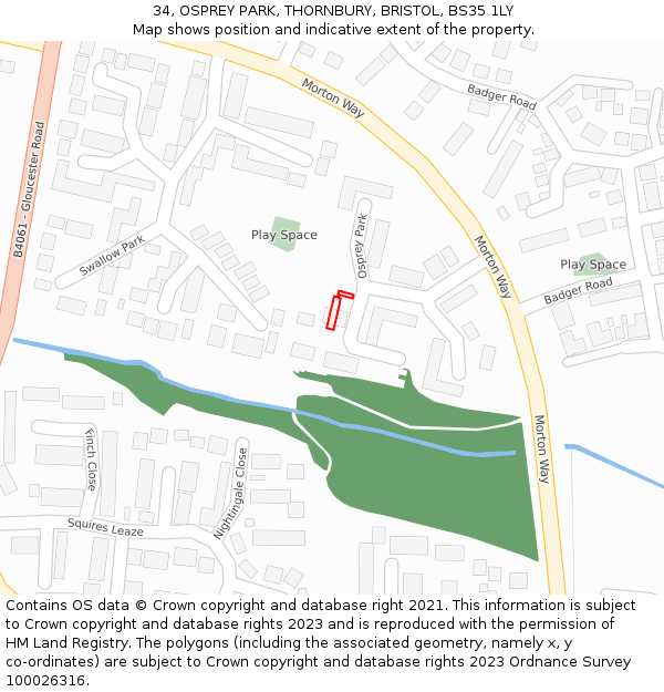 34, OSPREY PARK, THORNBURY, BRISTOL, BS35 1LY: Location map and indicative extent of plot