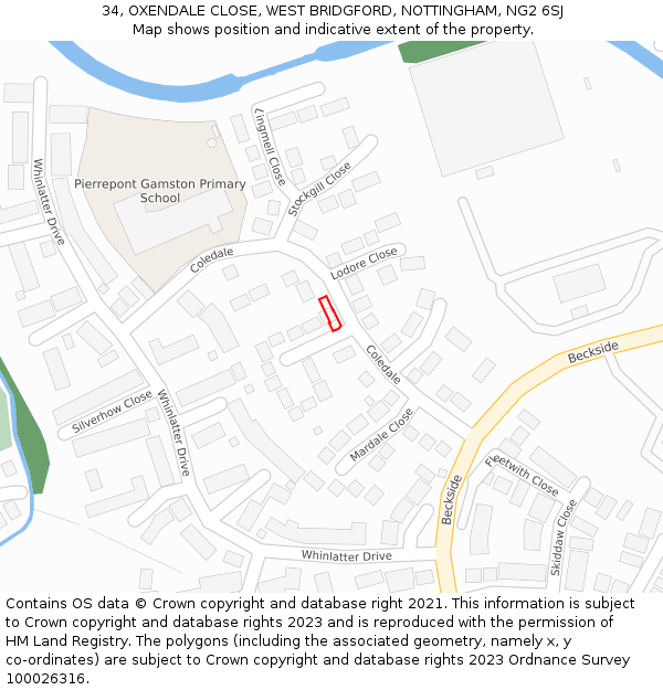 34, OXENDALE CLOSE, WEST BRIDGFORD, NOTTINGHAM, NG2 6SJ: Location map and indicative extent of plot