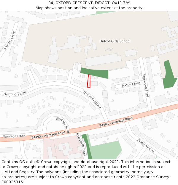 34, OXFORD CRESCENT, DIDCOT, OX11 7AY: Location map and indicative extent of plot