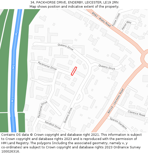 34, PACKHORSE DRIVE, ENDERBY, LEICESTER, LE19 2RN: Location map and indicative extent of plot