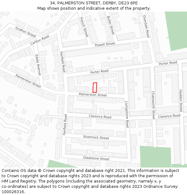 34, PALMERSTON STREET, DERBY, DE23 6PE: Location map and indicative extent of plot