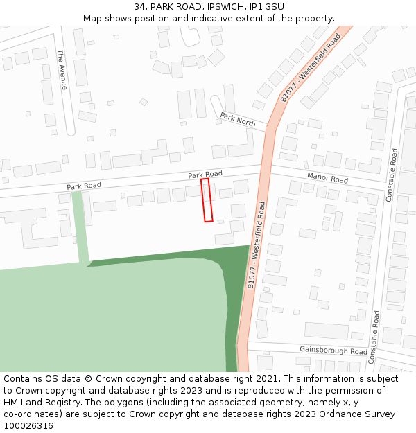 34, PARK ROAD, IPSWICH, IP1 3SU: Location map and indicative extent of plot