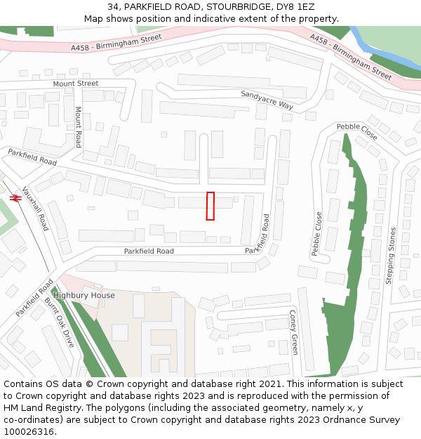 34, PARKFIELD ROAD, STOURBRIDGE, DY8 1EZ: Location map and indicative extent of plot