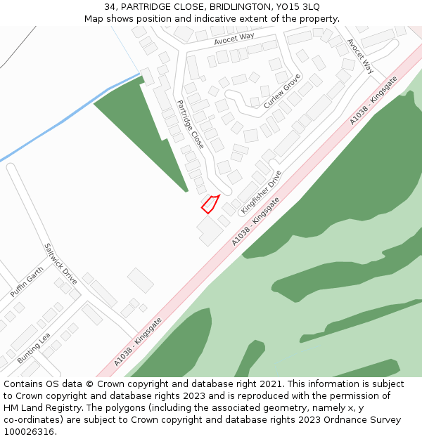 34, PARTRIDGE CLOSE, BRIDLINGTON, YO15 3LQ: Location map and indicative extent of plot