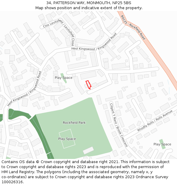 34, PATTERSON WAY, MONMOUTH, NP25 5BS: Location map and indicative extent of plot