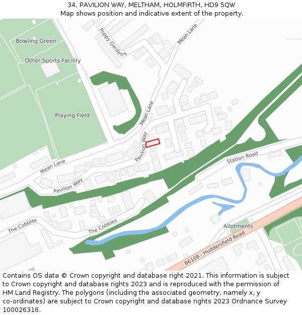 34, PAVILION WAY, MELTHAM, HOLMFIRTH, HD9 5QW: Location map and indicative extent of plot