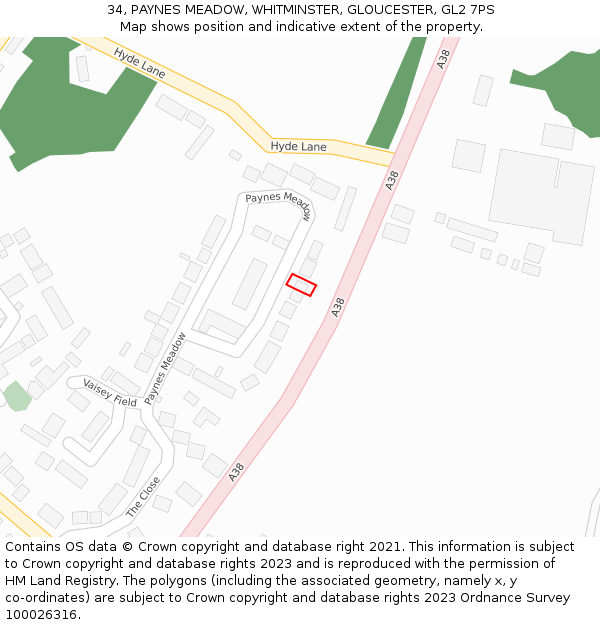 34, PAYNES MEADOW, WHITMINSTER, GLOUCESTER, GL2 7PS: Location map and indicative extent of plot