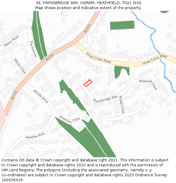 34, PAYNSBRIDGE WAY, HORAM, HEATHFIELD, TN21 0HQ: Location map and indicative extent of plot