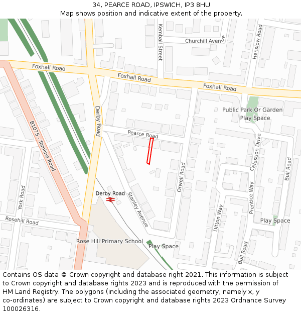 34, PEARCE ROAD, IPSWICH, IP3 8HU: Location map and indicative extent of plot