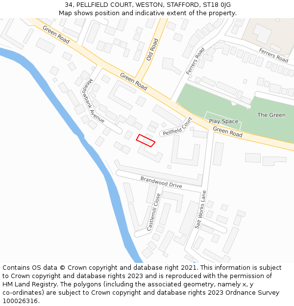 34, PELLFIELD COURT, WESTON, STAFFORD, ST18 0JG: Location map and indicative extent of plot