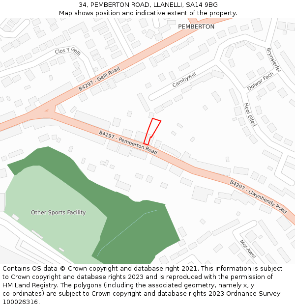 34, PEMBERTON ROAD, LLANELLI, SA14 9BG: Location map and indicative extent of plot