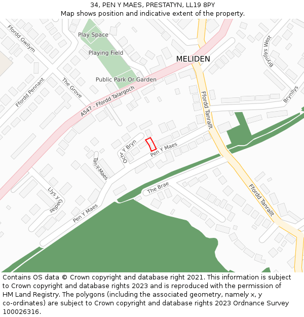 34, PEN Y MAES, PRESTATYN, LL19 8PY: Location map and indicative extent of plot