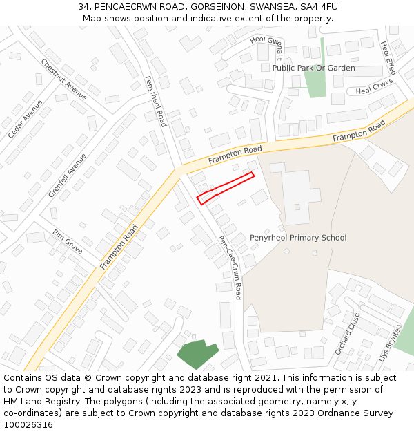 34, PENCAECRWN ROAD, GORSEINON, SWANSEA, SA4 4FU: Location map and indicative extent of plot