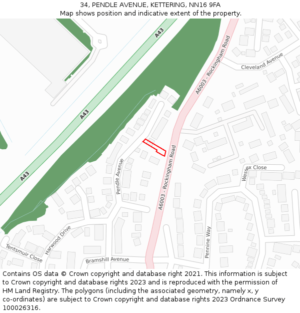 34, PENDLE AVENUE, KETTERING, NN16 9FA: Location map and indicative extent of plot