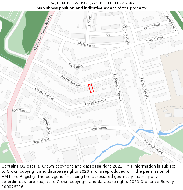 34, PENTRE AVENUE, ABERGELE, LL22 7NG: Location map and indicative extent of plot