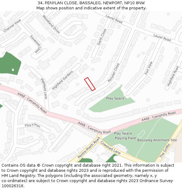 34, PENYLAN CLOSE, BASSALEG, NEWPORT, NP10 8NW: Location map and indicative extent of plot