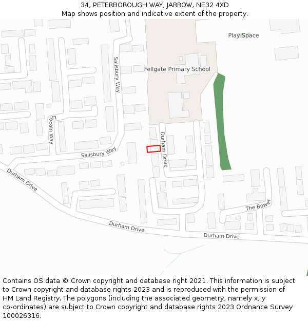 34, PETERBOROUGH WAY, JARROW, NE32 4XD: Location map and indicative extent of plot