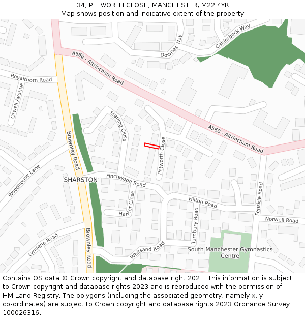 34, PETWORTH CLOSE, MANCHESTER, M22 4YR: Location map and indicative extent of plot