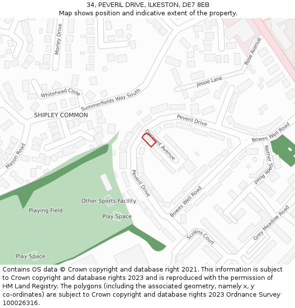 34, PEVERIL DRIVE, ILKESTON, DE7 8EB: Location map and indicative extent of plot