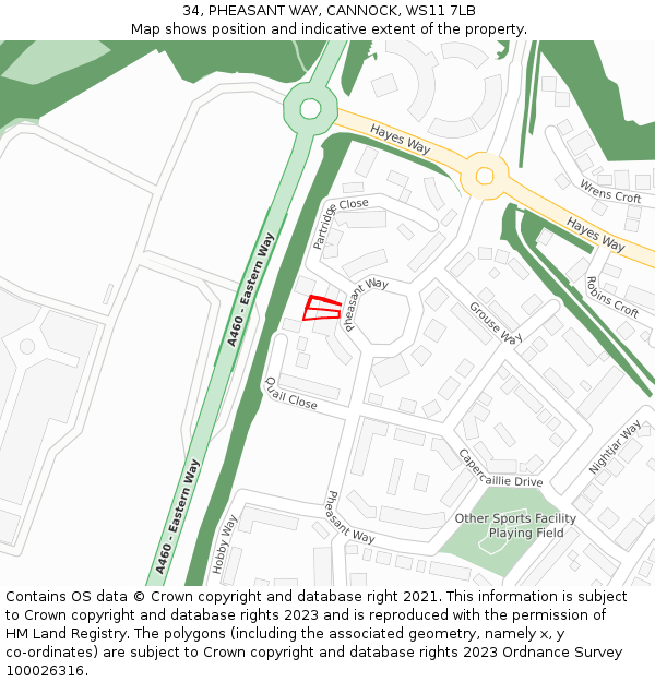 34, PHEASANT WAY, CANNOCK, WS11 7LB: Location map and indicative extent of plot