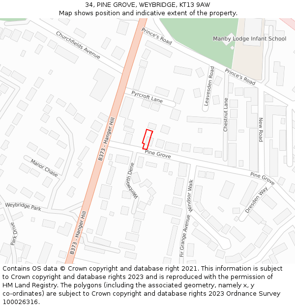 34, PINE GROVE, WEYBRIDGE, KT13 9AW: Location map and indicative extent of plot
