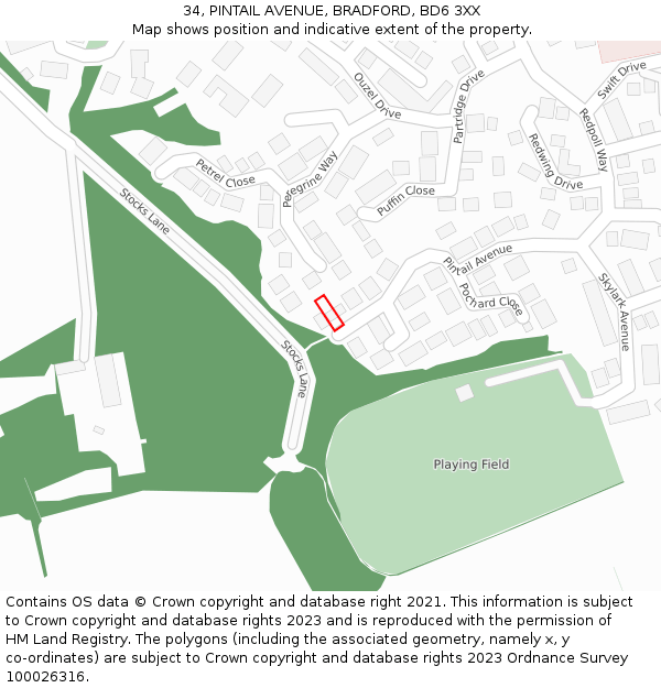 34, PINTAIL AVENUE, BRADFORD, BD6 3XX: Location map and indicative extent of plot