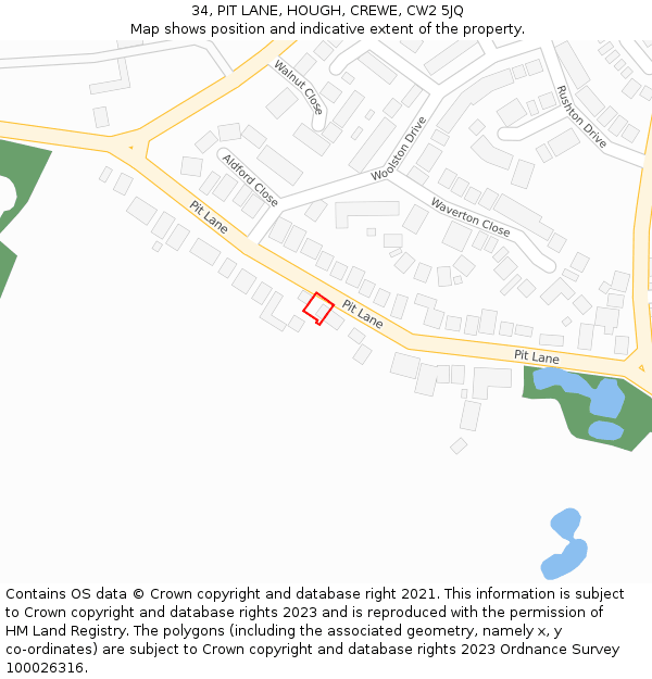 34, PIT LANE, HOUGH, CREWE, CW2 5JQ: Location map and indicative extent of plot