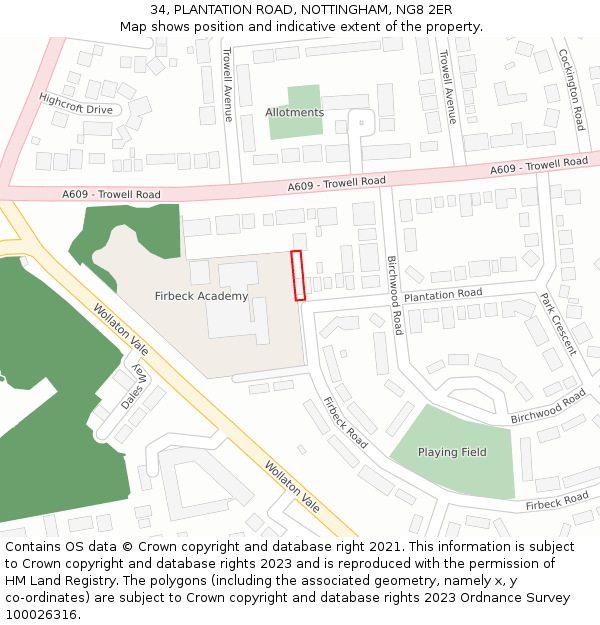 34, PLANTATION ROAD, NOTTINGHAM, NG8 2ER: Location map and indicative extent of plot
