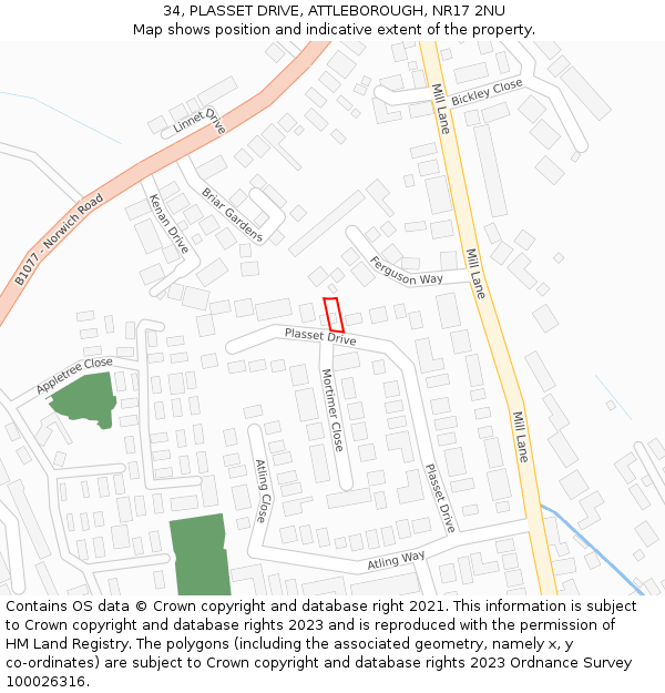 34, PLASSET DRIVE, ATTLEBOROUGH, NR17 2NU: Location map and indicative extent of plot