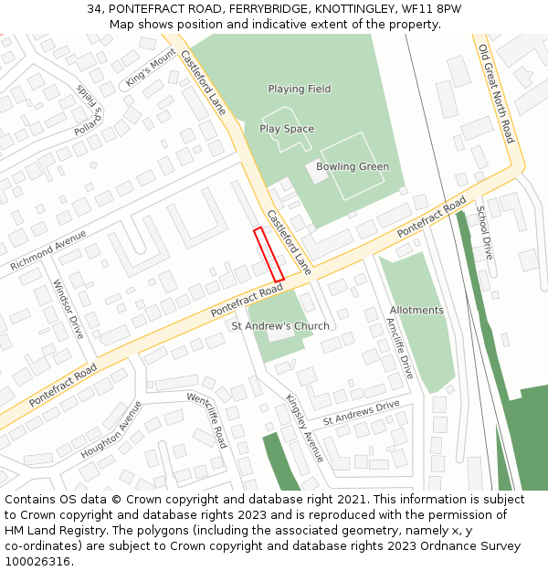 34, PONTEFRACT ROAD, FERRYBRIDGE, KNOTTINGLEY, WF11 8PW: Location map and indicative extent of plot