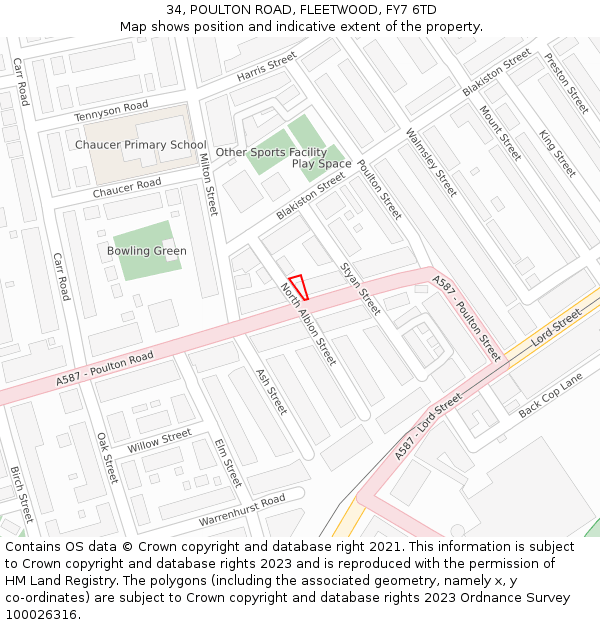 34, POULTON ROAD, FLEETWOOD, FY7 6TD: Location map and indicative extent of plot