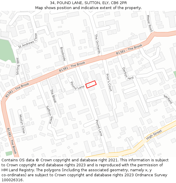 34, POUND LANE, SUTTON, ELY, CB6 2PR: Location map and indicative extent of plot