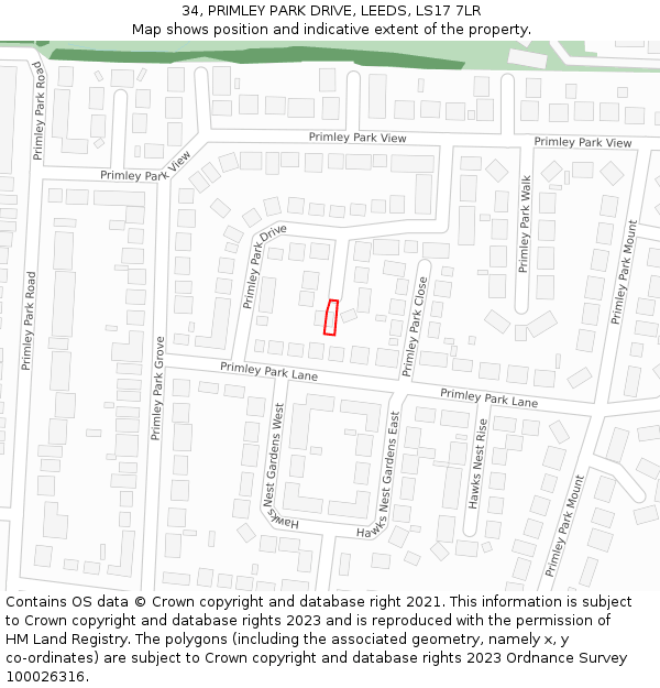 34, PRIMLEY PARK DRIVE, LEEDS, LS17 7LR: Location map and indicative extent of plot