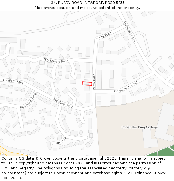 34, PURDY ROAD, NEWPORT, PO30 5SU: Location map and indicative extent of plot