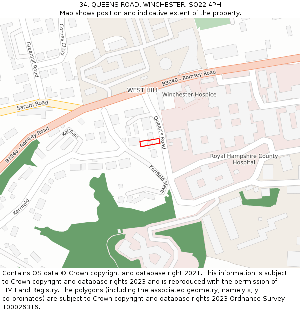 34, QUEENS ROAD, WINCHESTER, SO22 4PH: Location map and indicative extent of plot