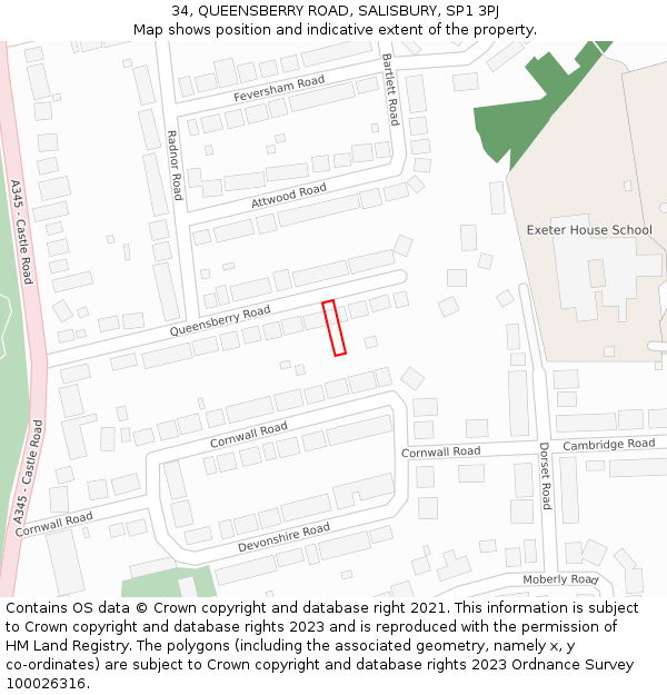 34, QUEENSBERRY ROAD, SALISBURY, SP1 3PJ: Location map and indicative extent of plot