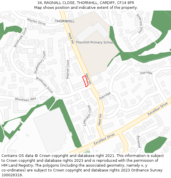 34, RAGNALL CLOSE, THORNHILL, CARDIFF, CF14 9FR: Location map and indicative extent of plot