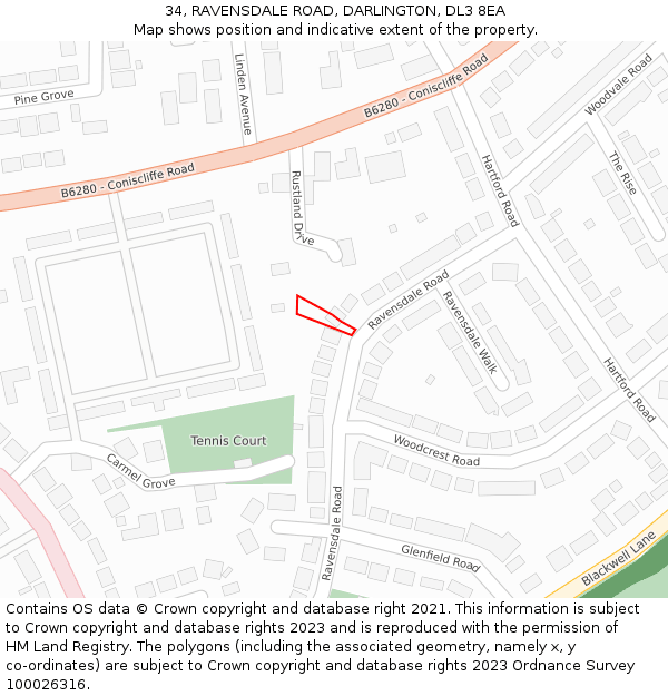 34, RAVENSDALE ROAD, DARLINGTON, DL3 8EA: Location map and indicative extent of plot