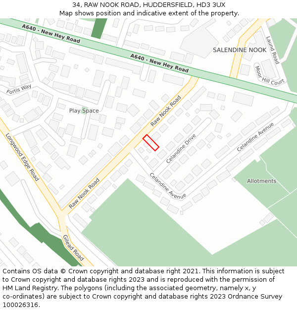 34, RAW NOOK ROAD, HUDDERSFIELD, HD3 3UX: Location map and indicative extent of plot