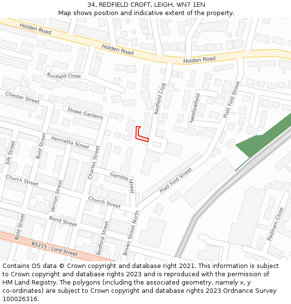 34, REDFIELD CROFT, LEIGH, WN7 1EN: Location map and indicative extent of plot