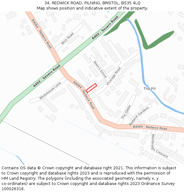 34, REDWICK ROAD, PILNING, BRISTOL, BS35 4LQ: Location map and indicative extent of plot