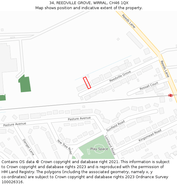 34, REEDVILLE GROVE, WIRRAL, CH46 1QX: Location map and indicative extent of plot