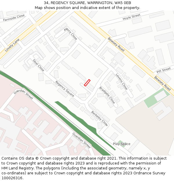 34, REGENCY SQUARE, WARRINGTON, WA5 0EB: Location map and indicative extent of plot