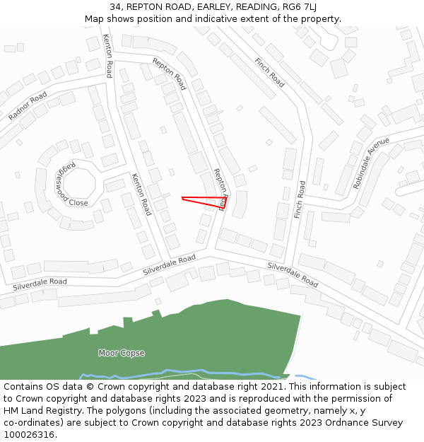 34, REPTON ROAD, EARLEY, READING, RG6 7LJ: Location map and indicative extent of plot