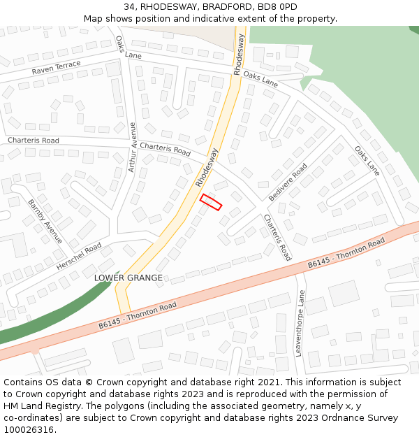 34, RHODESWAY, BRADFORD, BD8 0PD: Location map and indicative extent of plot