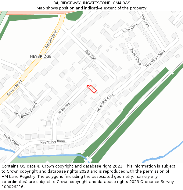 34, RIDGEWAY, INGATESTONE, CM4 9AS: Location map and indicative extent of plot