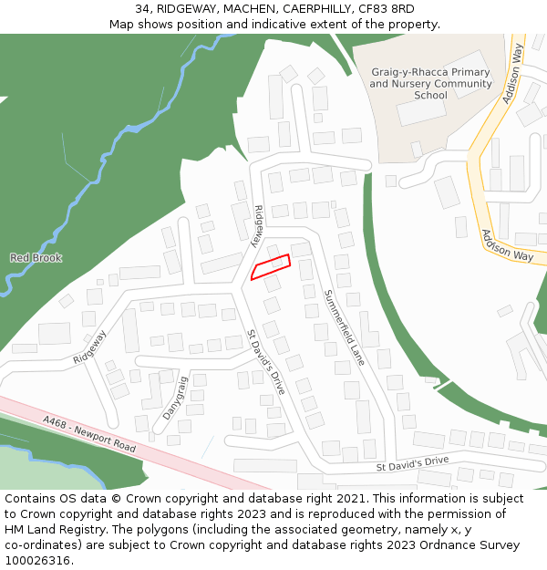 34, RIDGEWAY, MACHEN, CAERPHILLY, CF83 8RD: Location map and indicative extent of plot