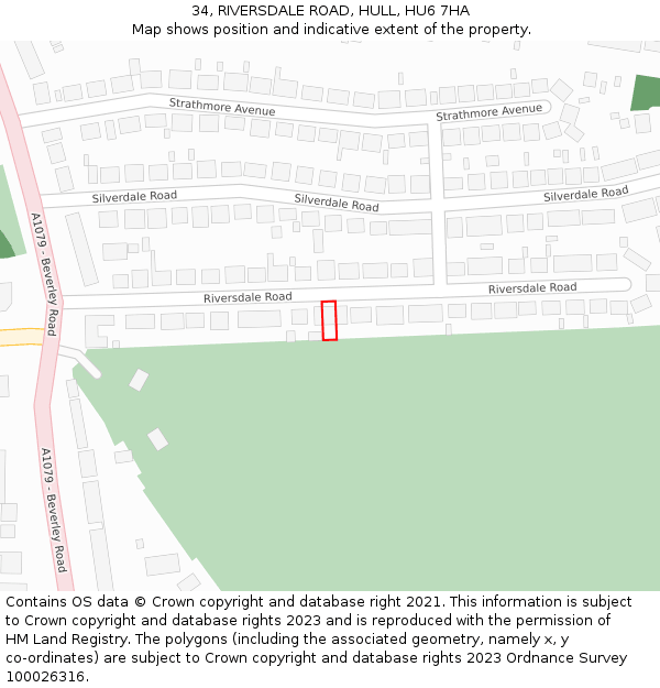 34, RIVERSDALE ROAD, HULL, HU6 7HA: Location map and indicative extent of plot