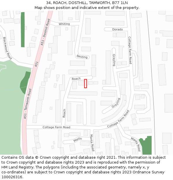 34, ROACH, DOSTHILL, TAMWORTH, B77 1LN: Location map and indicative extent of plot