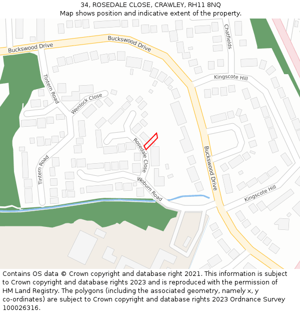 34, ROSEDALE CLOSE, CRAWLEY, RH11 8NQ: Location map and indicative extent of plot